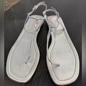 Prada leather silver t-strap sandals